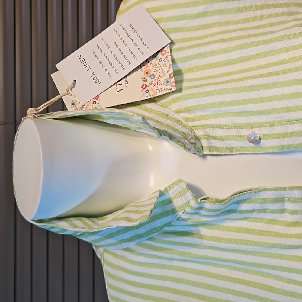 BNWT fits UK size 14 16 v pretty lime stripe linen shirt tunic dress long blouse - Picture 12 of 16